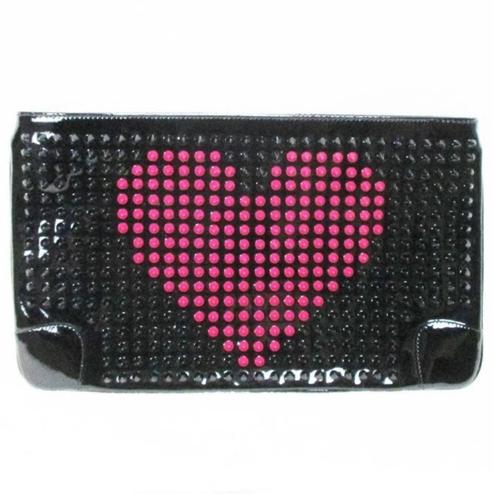 Christian Louboutin Crossbody Spiked Heart Patent Leather Ruby Posh Clutch Bag - Picture 2 of 16